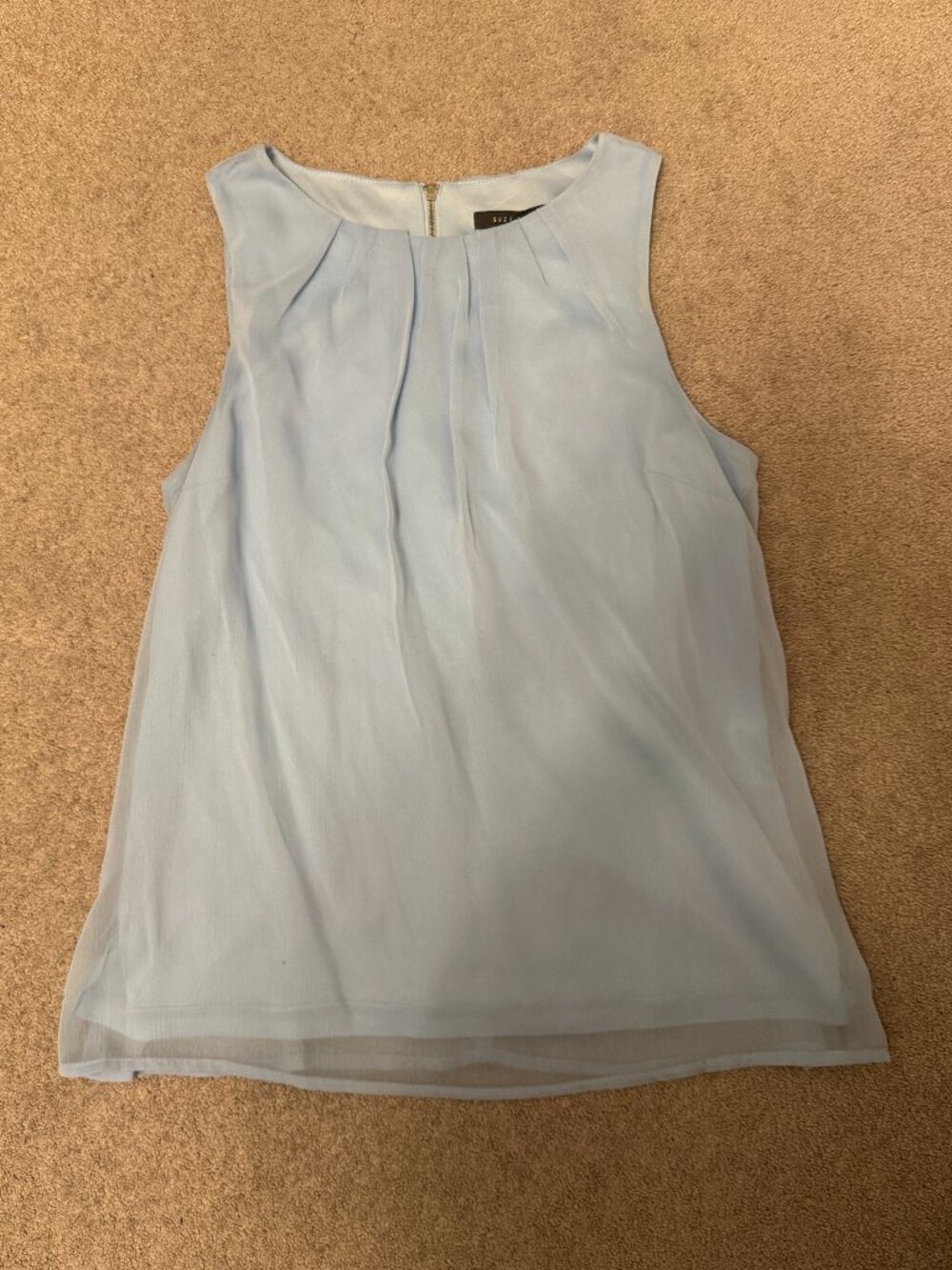 Suzy Shier Blue Pleated Chiffon Tank Top (Light Blue) - Small